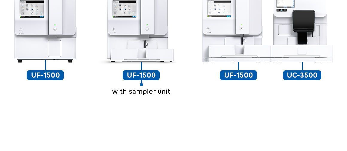 Trois configurations adaptées au besoin de votre laboratoire : L'UF-1500 seul, l'UF-1500 + passeur automatisé, l'UF-1500 + UC-3500