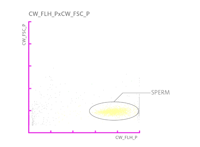 Scattergramme mettant en évidence une population de spermatozoïdes dans un échantillon d’urine.
