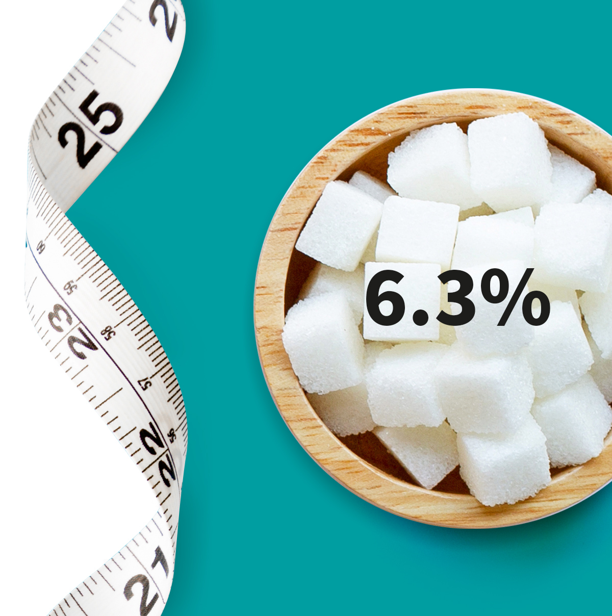 [.FR-fr France (french)] •	A measuring tape and a bowl full of sugar cubes shown as a metaphor for diabetes